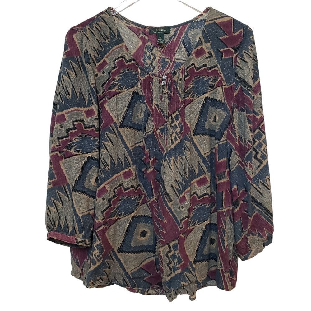 Lauren Ralph Lauren Aztec Henley Womens Size Large Vintage Whimsigoth Western